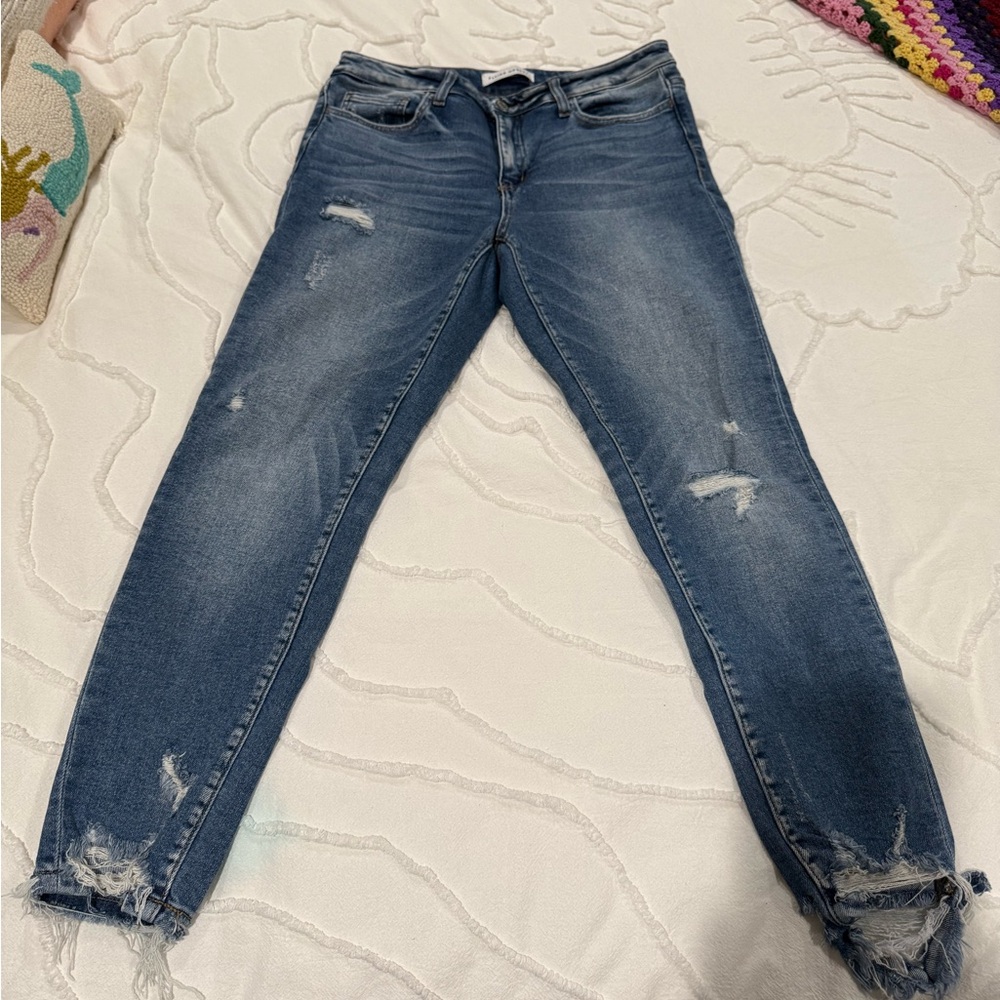 Flying Monkey Blue Skinny Jeans Distressed Raw Hem 29